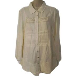 Soft Surroundings Button down Blouse‎ Collared Cream Lace Pleated Petite Size S